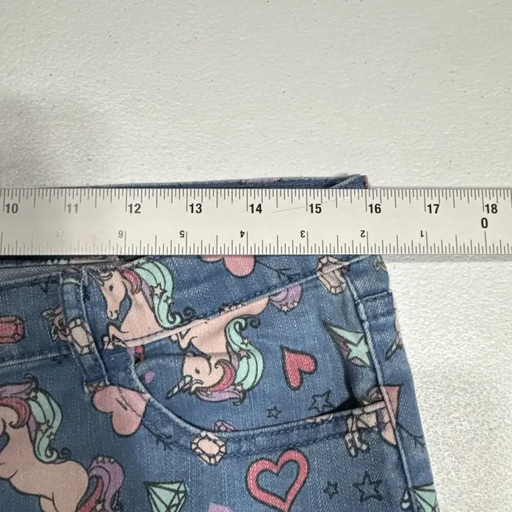 Place Girls Unicorn Graffiti Print Denim Jean Bermuda Shorts Size 16 Plus Casual